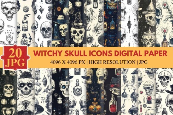 Download Witchy Skull Icons Digital Paper - Skull Collection