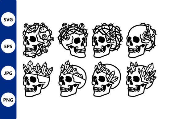 Download Skull Crown Line Art Set - Skull Collection
