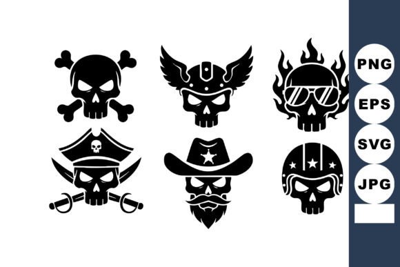 Download Set of Six Black Skull Icons with Pirate - Skull Collection