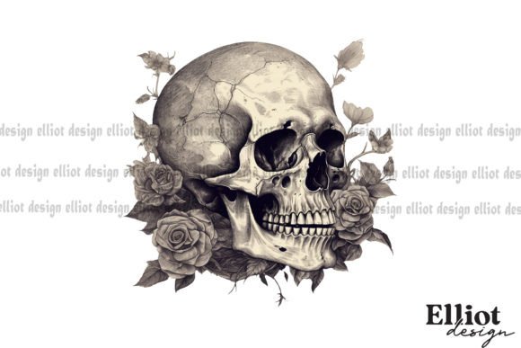Download Gothic Spooky Skull Roses Sublimation - Skull Collection